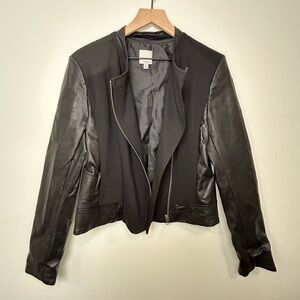 Halogen Black Faux Leather Sleeve Moto Jacket | Size L